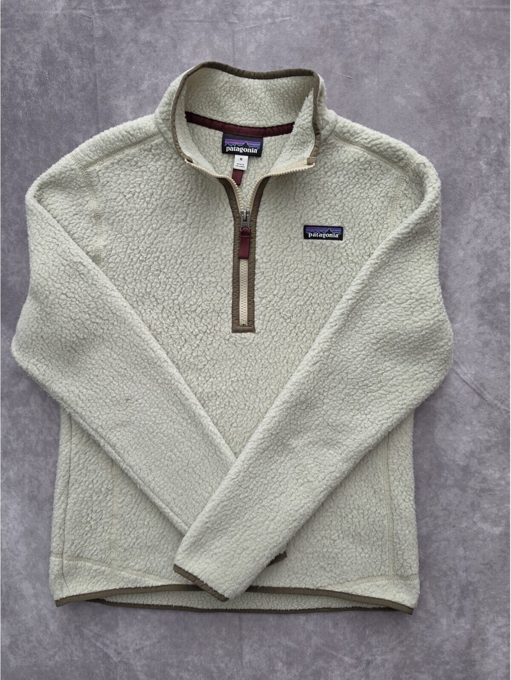 SKU0280 Patagonia Women's Medium Retro Pile Fleece Pullover Ivory Cream 1/4 Zip